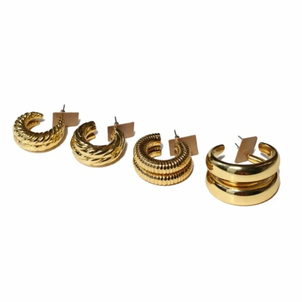 Chic Gold-Tone Textured Fashion Hoop Earrings Set of 4